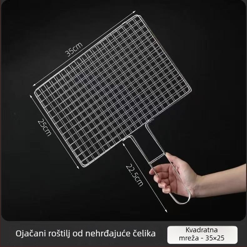 Klip za ribu za roštilj — okrugli oblik, nehrđajući čelik, višefunkcionalan, prijenosan i sklopiv; težina 1 kg; kategorija: mreža za roštilj