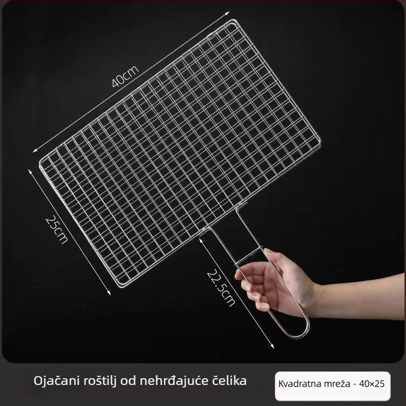 Klip za ribu za roštilj — okrugli oblik, nehrđajući čelik, višefunkcionalan, prijenosan i sklopiv; težina 1 kg; kategorija: mreža za roštilj