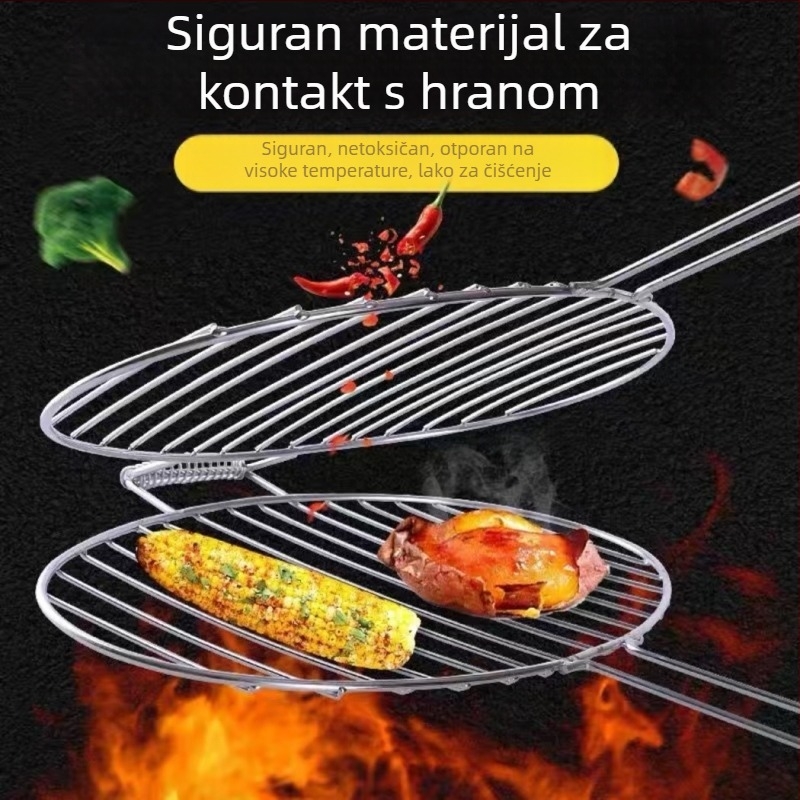 Klip za ribu za roštilj — okrugli oblik, nehrđajući čelik, višefunkcionalan, prijenosan i sklopiv; težina 1 kg; kategorija: mreža za roštilj