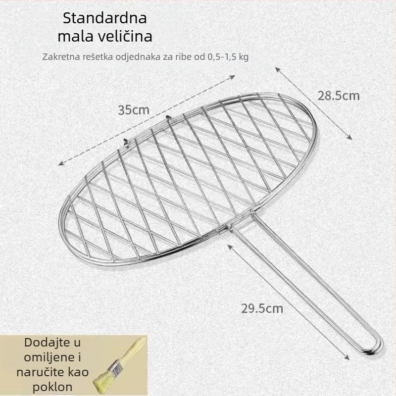 Klip za ribu za roštilj — okrugli oblik, nehrđajući čelik, višefunkcionalan, prijenosan i sklopiv; težina 1 kg; kategorija: mreža za roštilj