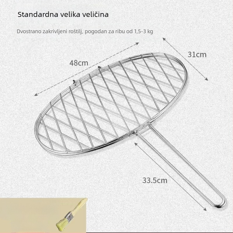 Klip za ribu za roštilj — okrugli oblik, nehrđajući čelik, višefunkcionalan, prijenosan i sklopiv; težina 1 kg; kategorija: mreža za roštilj