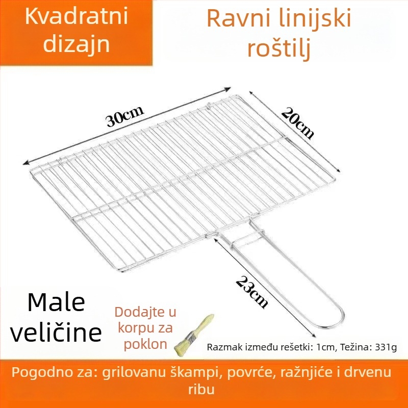 Klip za ribu za roštilj — okrugli oblik, nehrđajući čelik, višefunkcionalan, prijenosan i sklopiv; težina 1 kg; kategorija: mreža za roštilj