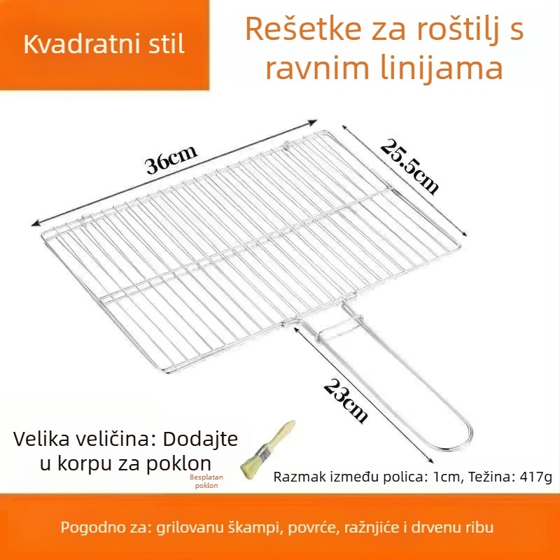 Klip za ribu za roštilj — okrugli oblik, nehrđajući čelik, višefunkcionalan, prijenosan i sklopiv; težina 1 kg; kategorija: mreža za roštilj