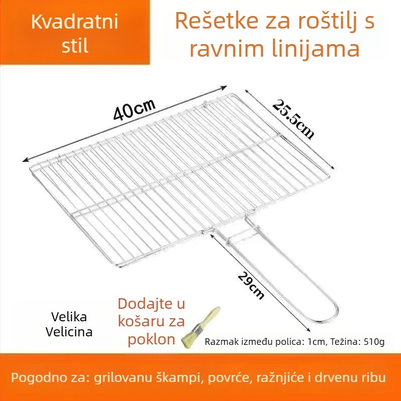 Klip za ribu za roštilj — okrugli oblik, nehrđajući čelik, višefunkcionalan, prijenosan i sklopiv; težina 1 kg; kategorija: mreža za roštilj