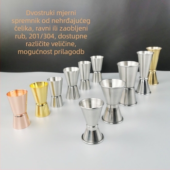 Dvostruka merilna šalica za bar od 304 nehrđajućeg čelika, ravni rub, rolirani rub