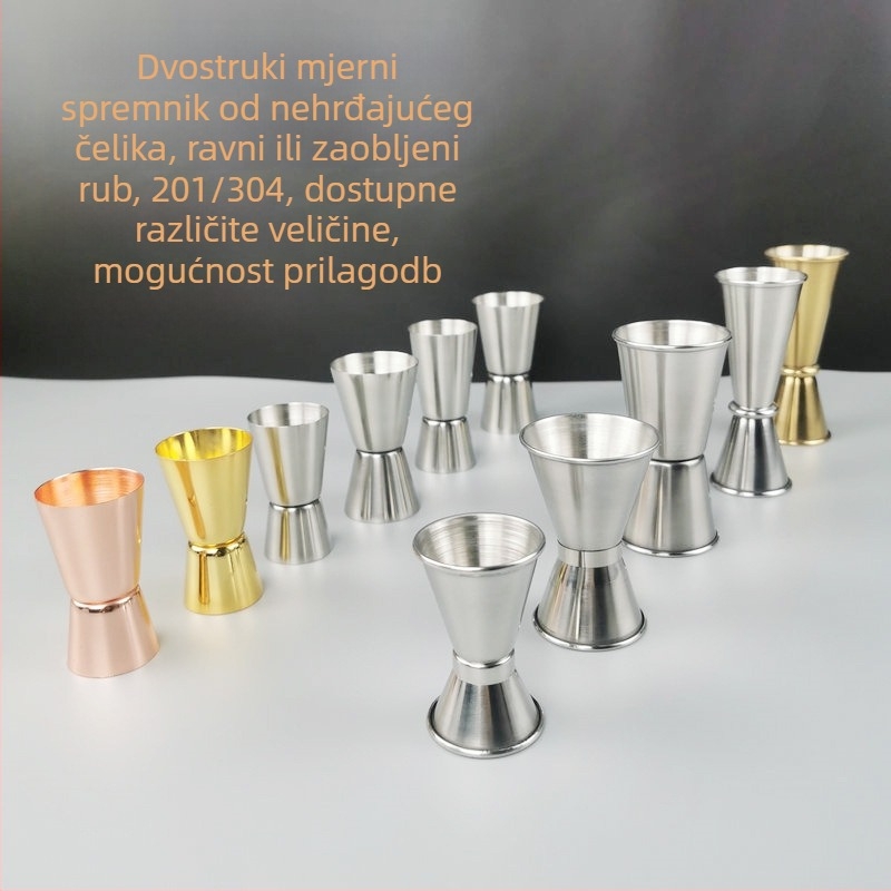 Dvostruka merilna šalica za bar od 304 nehrđajućeg čelika, ravni rub, rolirani rub