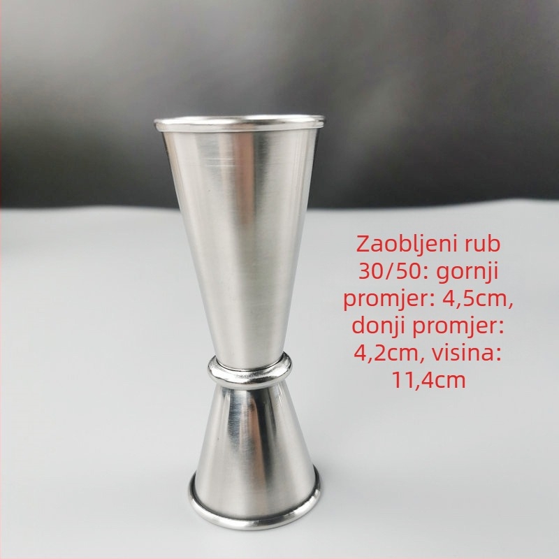 Dvostruka merilna šalica za bar od 304 nehrđajućeg čelika, ravni rub, rolirani rub