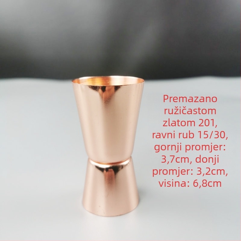 Dvostruka merilna šalica za bar od 304 nehrđajućeg čelika, ravni rub, rolirani rub