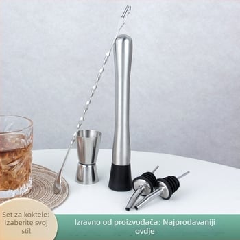 Set pribora za bar od nehrđajućeg čelika s koktel alatima — žlica za miješanje, mjerni čašice, vrč za vino, slamke i otvarač boca; dostupan u 2/3/5/8/9-dijelnih setova; lansiran ljeto 2024.