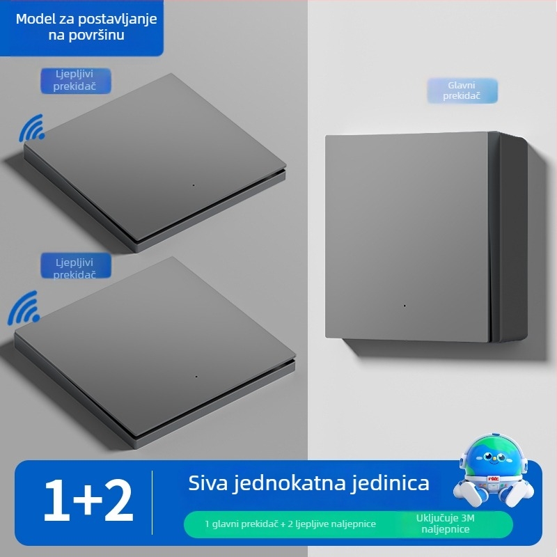 Bežični daljinski prekidač za kućnu upotrebu, površinski montiran, 220V, zidni dvostruki upravljač, samoljepljivi