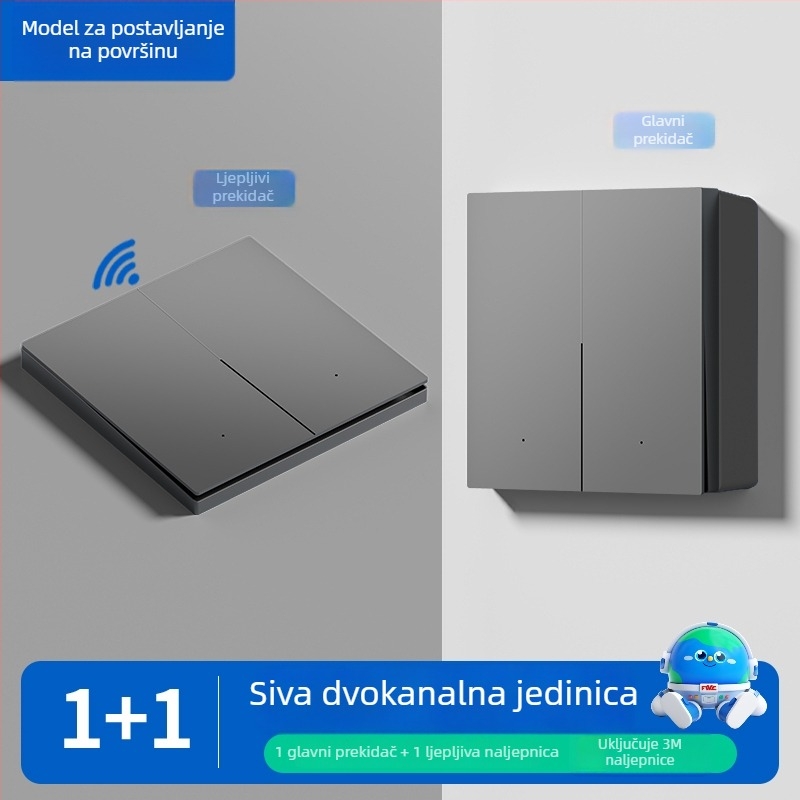 Bežični daljinski prekidač za kućnu upotrebu, površinski montiran, 220V, zidni dvostruki upravljač, samoljepljivi