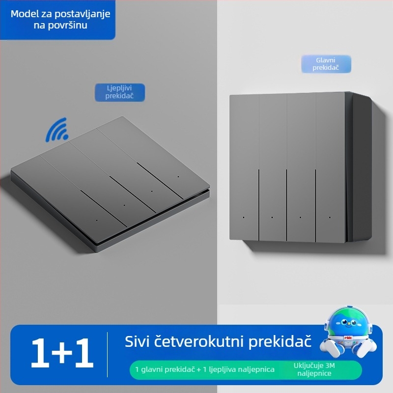 Bežični daljinski prekidač za kućnu upotrebu, površinski montiran, 220V, zidni dvostruki upravljač, samoljepljivi