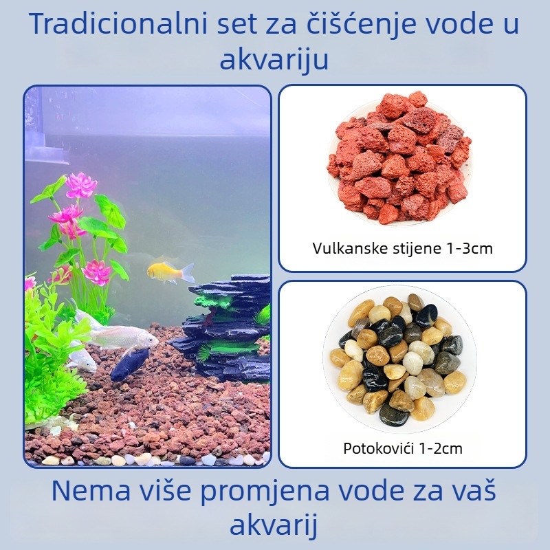 Set kamenja za uređenje akvarija: prirodni riječni kameni, slojeviti kameni, donji pijesak | Mini stil, 2,5 kg