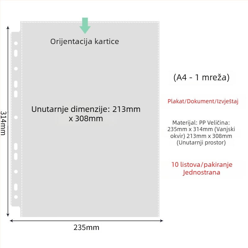 Unutarnje stranice fotoalbuma s prozirnim PP džepovima, zamjenjive, kompatibilne s 4- i 6-otvora, 10 ili 25 listova