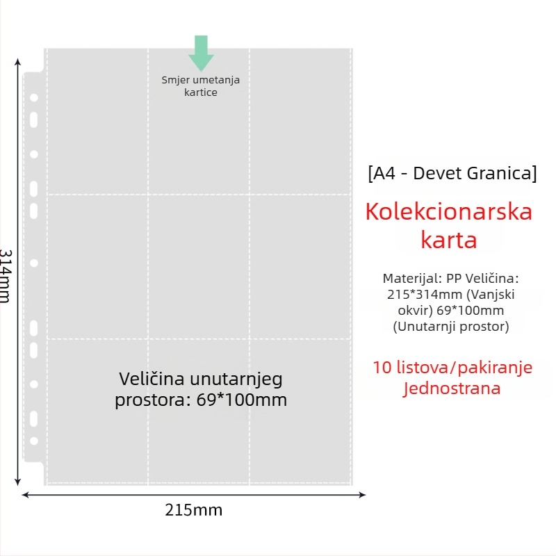 Unutarnje stranice fotoalbuma s prozirnim PP džepovima, zamjenjive, kompatibilne s 4- i 6-otvora, 10 ili 25 listova