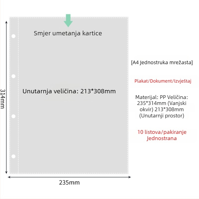 Unutarnje stranice fotoalbuma s prozirnim PP džepovima, zamjenjive, kompatibilne s 4- i 6-otvora, 10 ili 25 listova