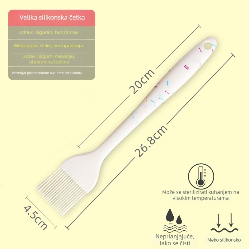 Silikonska četkica za ulje za palačinke, roštilj i pečenje, otporna na visoke temperature, bez ispadanja vlakana, prehrambeni silikon (Visoke temperature; Bez ispadanja vlakana; Prehrambeni silikon)