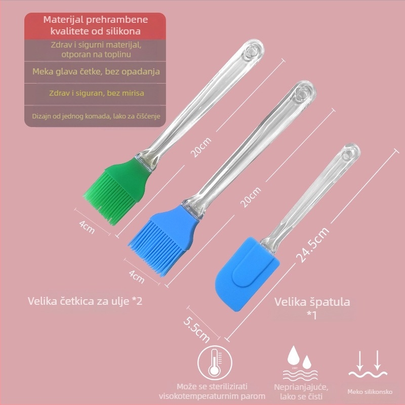 Silikonska četkica za ulje za palačinke, roštilj i pečenje, otporna na visoke temperature, bez ispadanja vlakana, prehrambeni silikon (Visoke temperature; Bez ispadanja vlakana; Prehrambeni silikon)