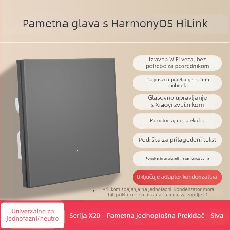 HiLink pametni prekidački panel, četverokanalan, PC visokotemperaturni otporni panel, bežično daljinsko upravljanje i glasovno upravljanje za cijeli dom