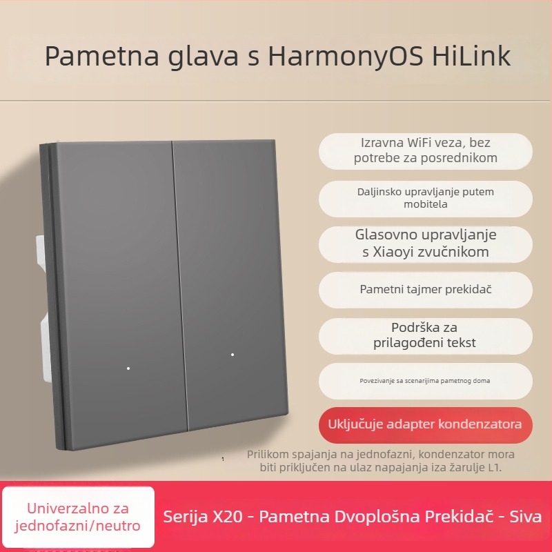 HiLink pametni prekidački panel, četverokanalan, PC visokotemperaturni otporni panel, bežično daljinsko upravljanje i glasovno upravljanje za cijeli dom