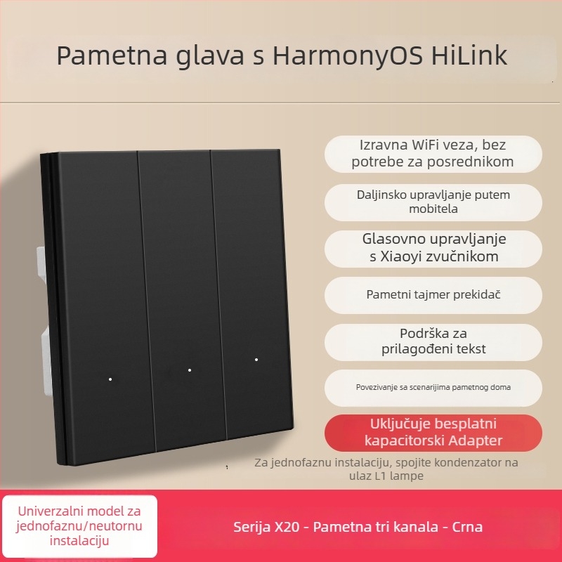 HiLink pametni prekidački panel, četverokanalan, PC visokotemperaturni otporni panel, bežično daljinsko upravljanje i glasovno upravljanje za cijeli dom