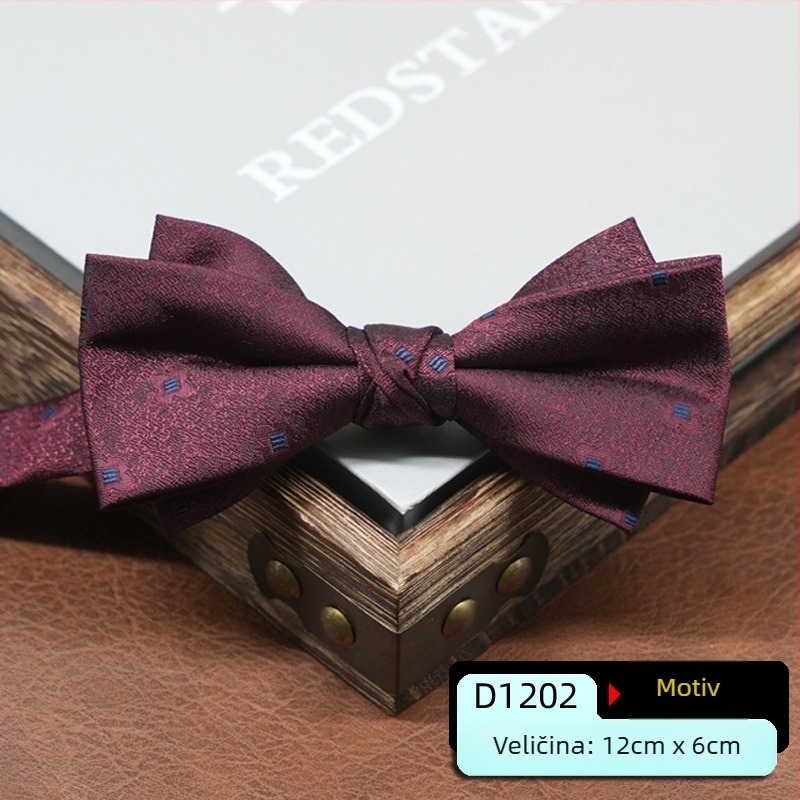 Muška leptir-mašna, korejskog stila, šiljasti oblik, geometrijski uzorak, jacquard tkanina