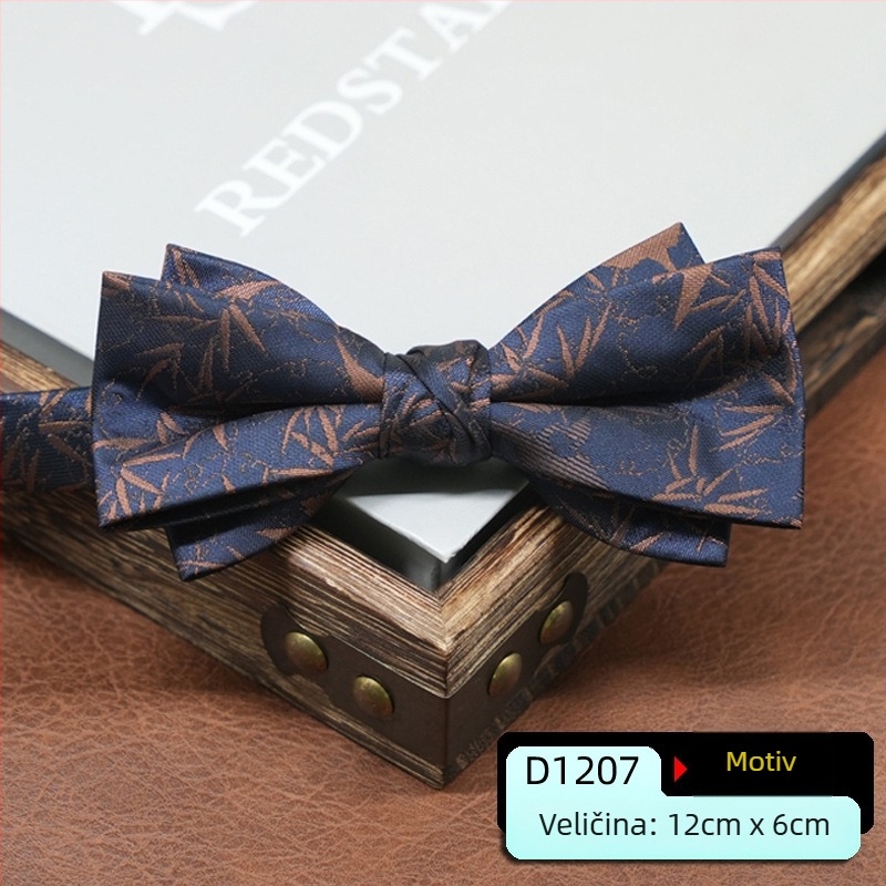 Muška leptir-mašna, korejskog stila, šiljasti oblik, geometrijski uzorak, jacquard tkanina