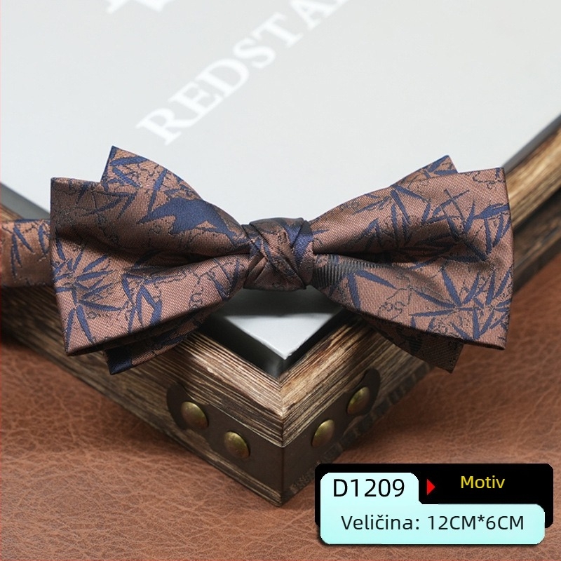 Muška leptir-mašna, korejskog stila, šiljasti oblik, geometrijski uzorak, jacquard tkanina