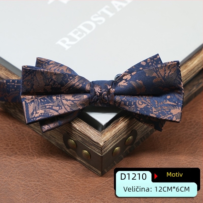 Muška leptir-mašna, korejskog stila, šiljasti oblik, geometrijski uzorak, jacquard tkanina