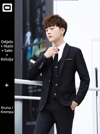 Trodjelni svadbeni kostim za kumove – uski kroj, zatvaranje jednim gumbom, ravni rever, poliester smjesa