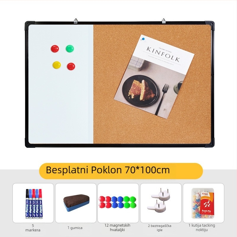 Kombinirana bijela ploča i ploča s korom za foto zid, bilješke i kalendar — jednostrana ploča