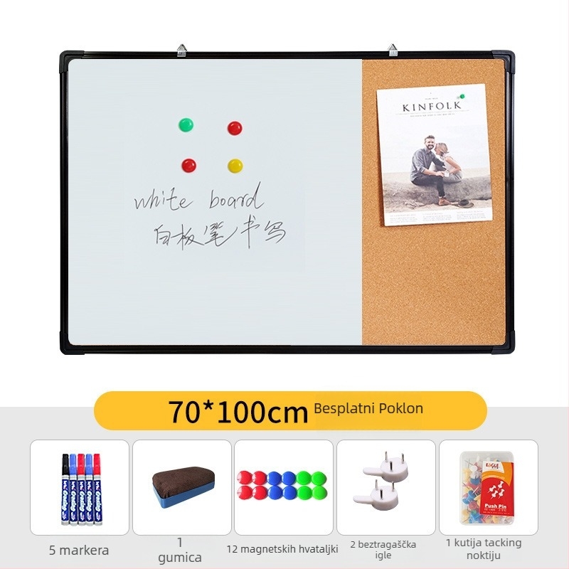 Kombinirana bijela ploča i ploča s korom za foto zid, bilješke i kalendar — jednostrana ploča
