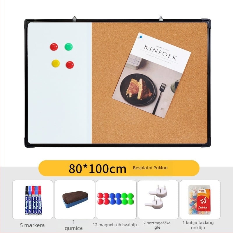 Kombinirana bijela ploča i ploča s korom za foto zid, bilješke i kalendar — jednostrana ploča
