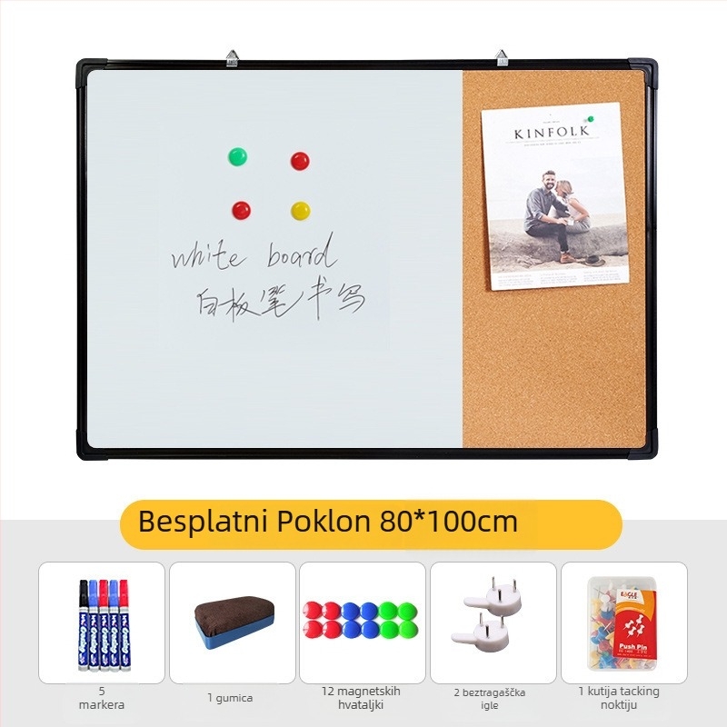 Kombinirana bijela ploča i ploča s korom za foto zid, bilješke i kalendar — jednostrana ploča