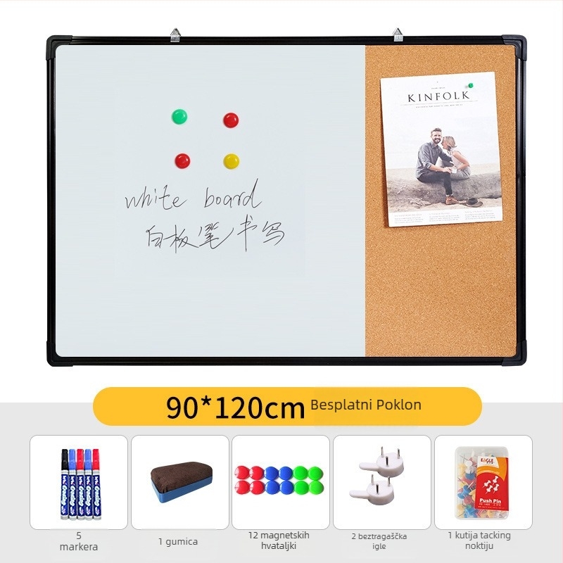 Kombinirana bijela ploča i ploča s korom za foto zid, bilješke i kalendar — jednostrana ploča