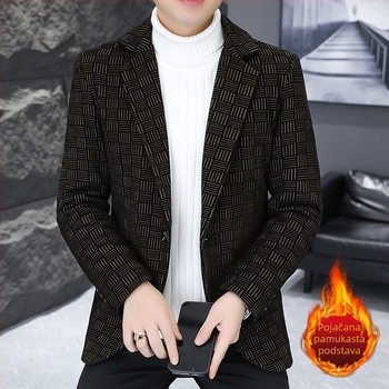 Muško sako od pamukasto-viskozne smjese, debelo, poslovni formalni stil, s jednim gumbom, jesen 2024