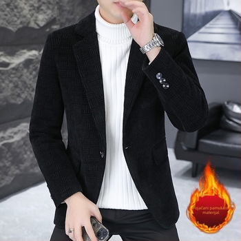 Muško sako od pamukasto-viskozne smjese, debelo, poslovni formalni stil, s jednim gumbom, jesen 2024