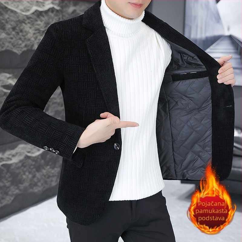 Muško sako od pamukasto-viskozne smjese, debelo, poslovni formalni stil, s jednim gumbom, jesen 2024