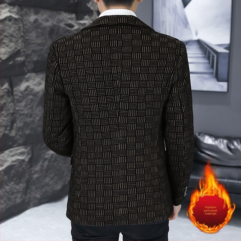 Muško sako od pamukasto-viskozne smjese, debelo, poslovni formalni stil, s jednim gumbom, jesen 2024