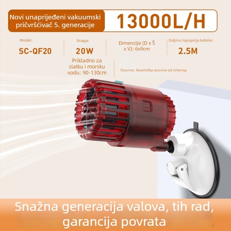 Pumpa za stvaranje valova u akvariju – tiho djelovanje, pričvršćivanje vakuumskim čašicama, zaštita od reverznog protoka