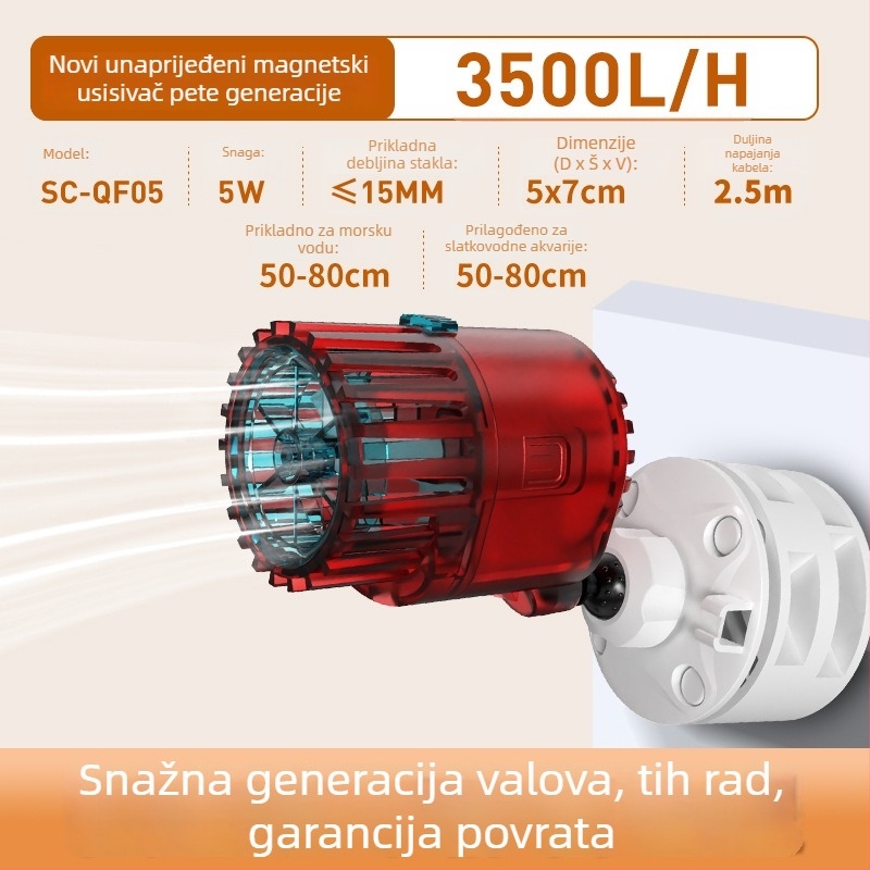 Pumpa za stvaranje valova u akvariju – tiho djelovanje, pričvršćivanje vakuumskim čašicama, zaštita od reverznog protoka