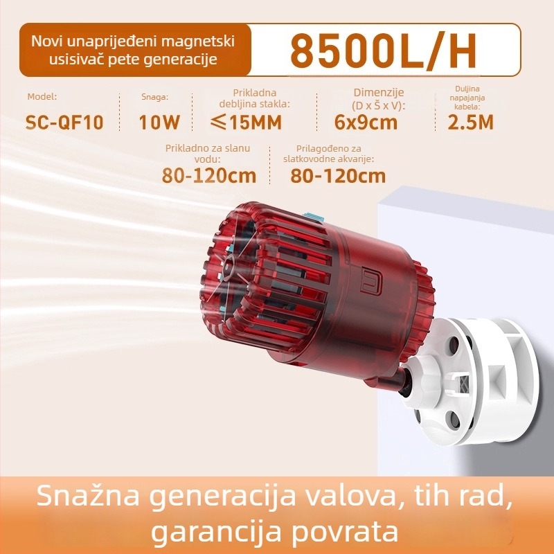 Pumpa za stvaranje valova u akvariju – tiho djelovanje, pričvršćivanje vakuumskim čašicama, zaštita od reverznog protoka