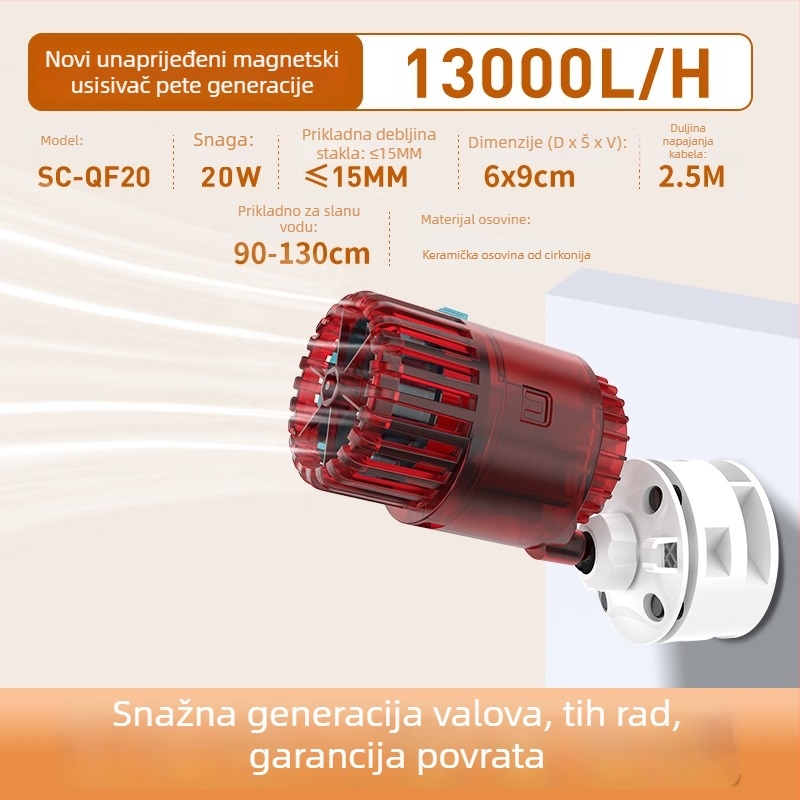 Pumpa za stvaranje valova u akvariju – tiho djelovanje, pričvršćivanje vakuumskim čašicama, zaštita od reverznog protoka