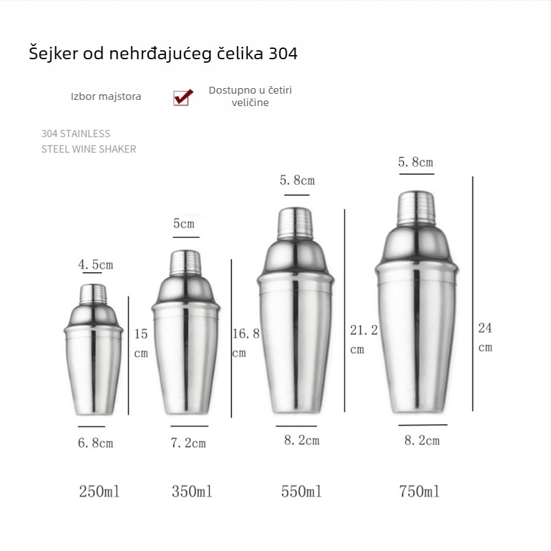 Set za koktele – LanLing, nehrđajući čelik, moderni minimalistički stil, 9 kom. u pakiranju, 11 komponenti