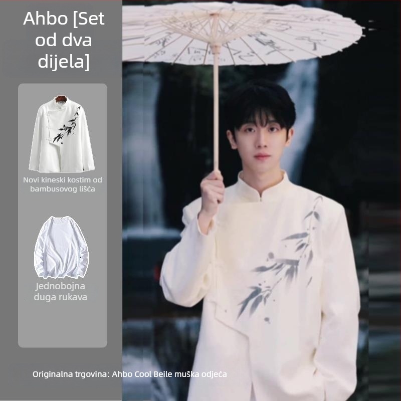 Muško sako u stilu Zhongshan, laneno, stojeći ovratnik, uski kroj, proljeće 2025