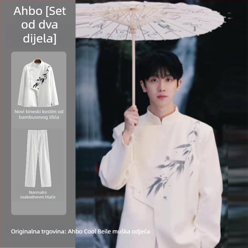 Muško sako u stilu Zhongshan, laneno, stojeći ovratnik, uski kroj, proljeće 2025