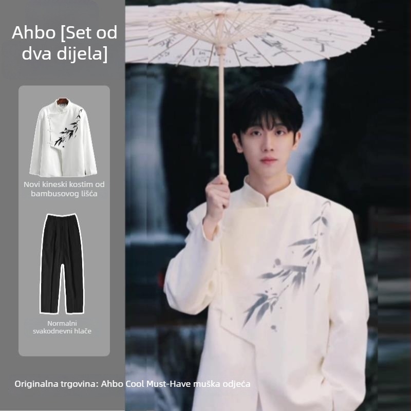 Muško sako u stilu Zhongshan, laneno, stojeći ovratnik, uski kroj, proljeće 2025