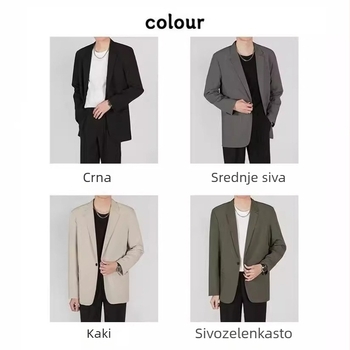 Muško casual sako, jednostrano kopčanje na jedan red gumba, slobodan kroj, četiri sezone, tkanina od lana u smjesi, jednoredno kopčanje