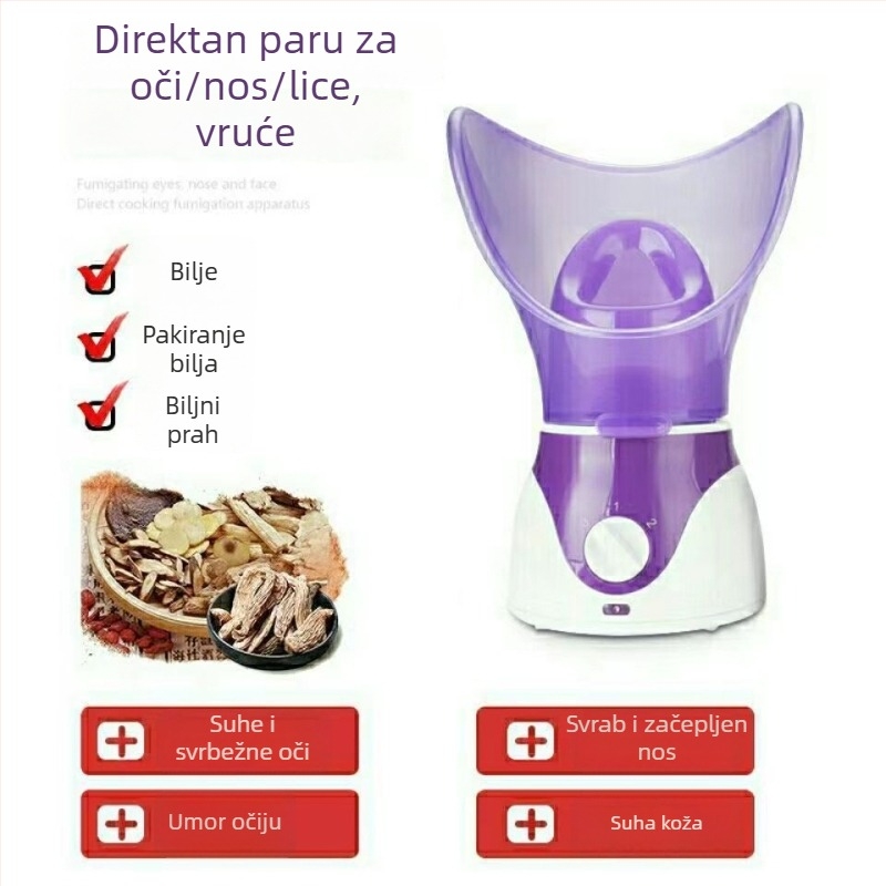 Uređaj s tri funkcije za lice i oči, parenje s toplim raspršivanjem; vrijeme magle 31–60 s; drugi stupanj; kućište s premazom raspršivača.