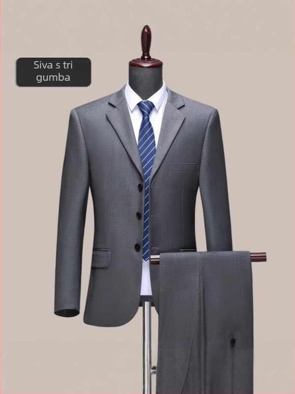 Muški sako od vunene smjese, slim fit, jednostrani s dvama gumbima, bez glačanja, za poslovne i svečane prilike